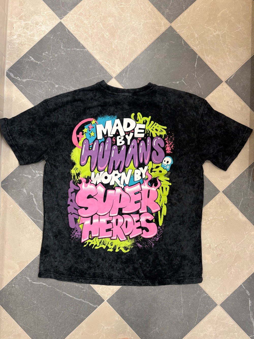 Men’s Acid-Washed Black Graphic Tee 'Made by Humans' Design by The Souled Store